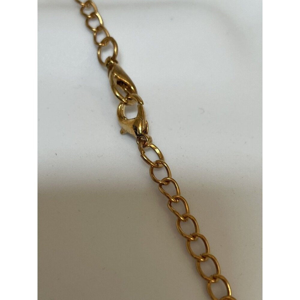 Gold Tone Fringed Hoop Pendant Double Clasp Chain Necklace 25 Inches Mod Fashion - Picture 4 of 4
